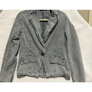 Dictionary Denim Blazer‎ Women's Sz M Fitted Jacket Stretch career boho Cowgirl